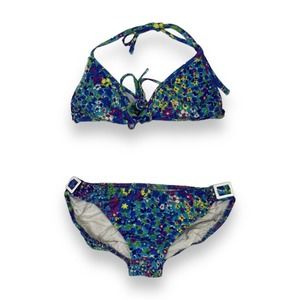 Vintage‎ 60s blue floral two piece bikini set hippy mod